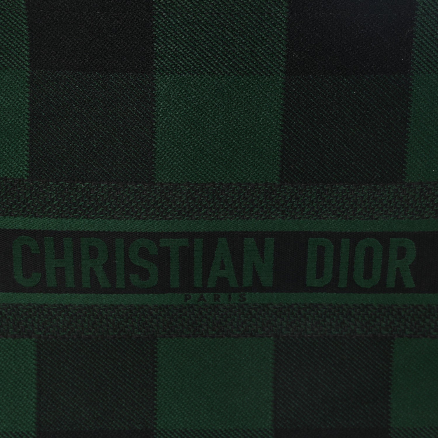Christian Dior Canvas Embroidered Large Checkered Book Tote Black Green