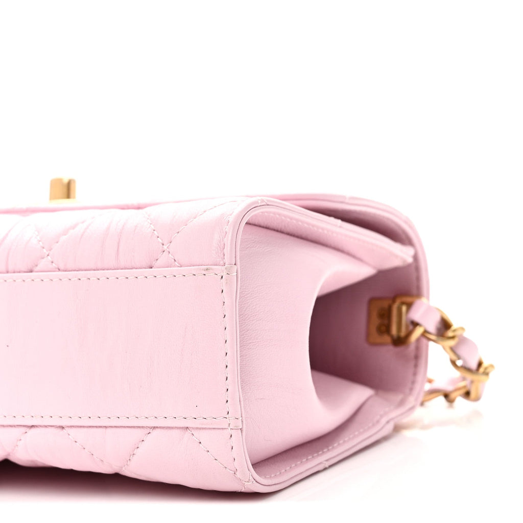 Chanel Crumpled Lambskin Quilted Mini CC Links Top Handle Flap Light Pink