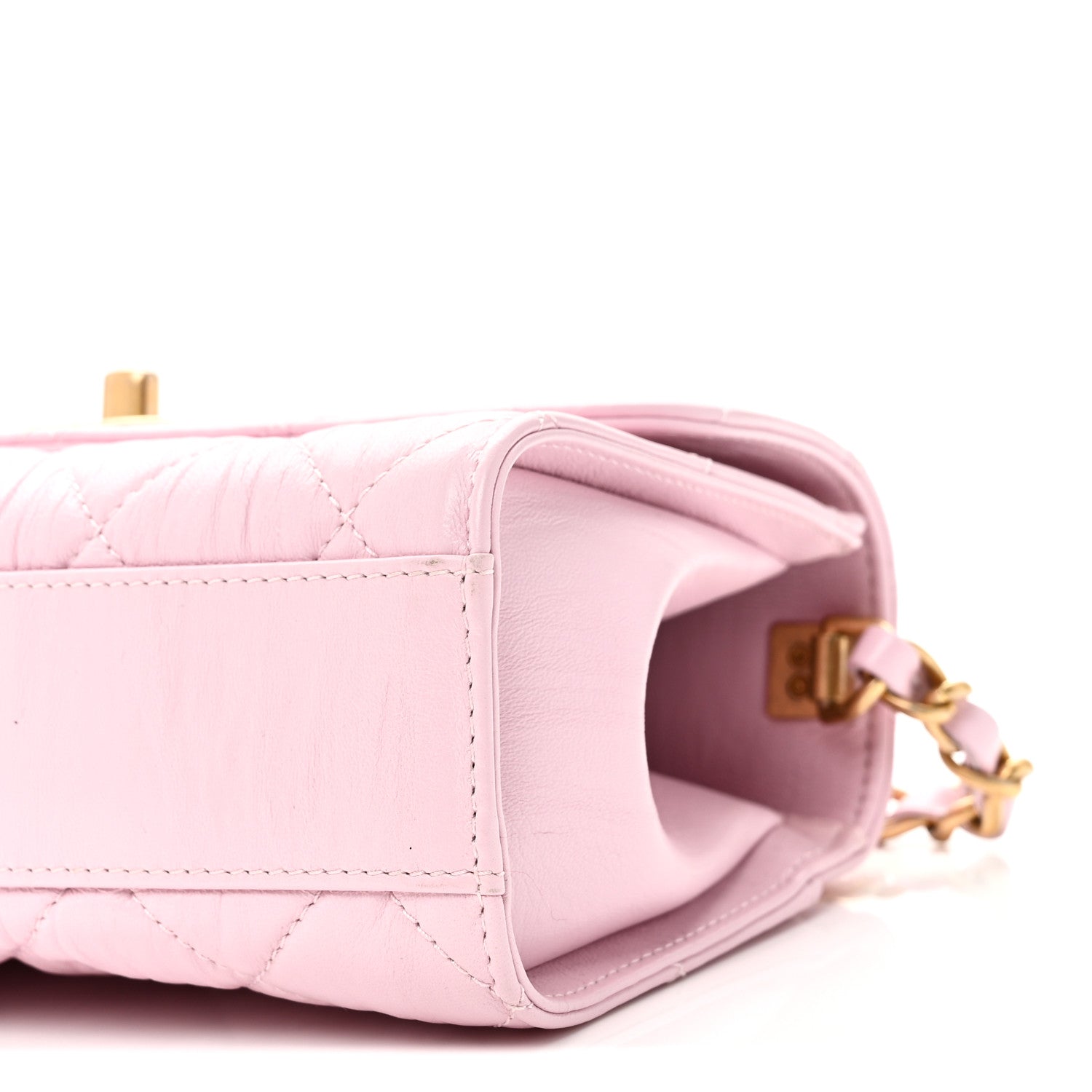 Chanel Crumpled Lambskin Quilted Mini CC Links Top Handle Flap Light Pink