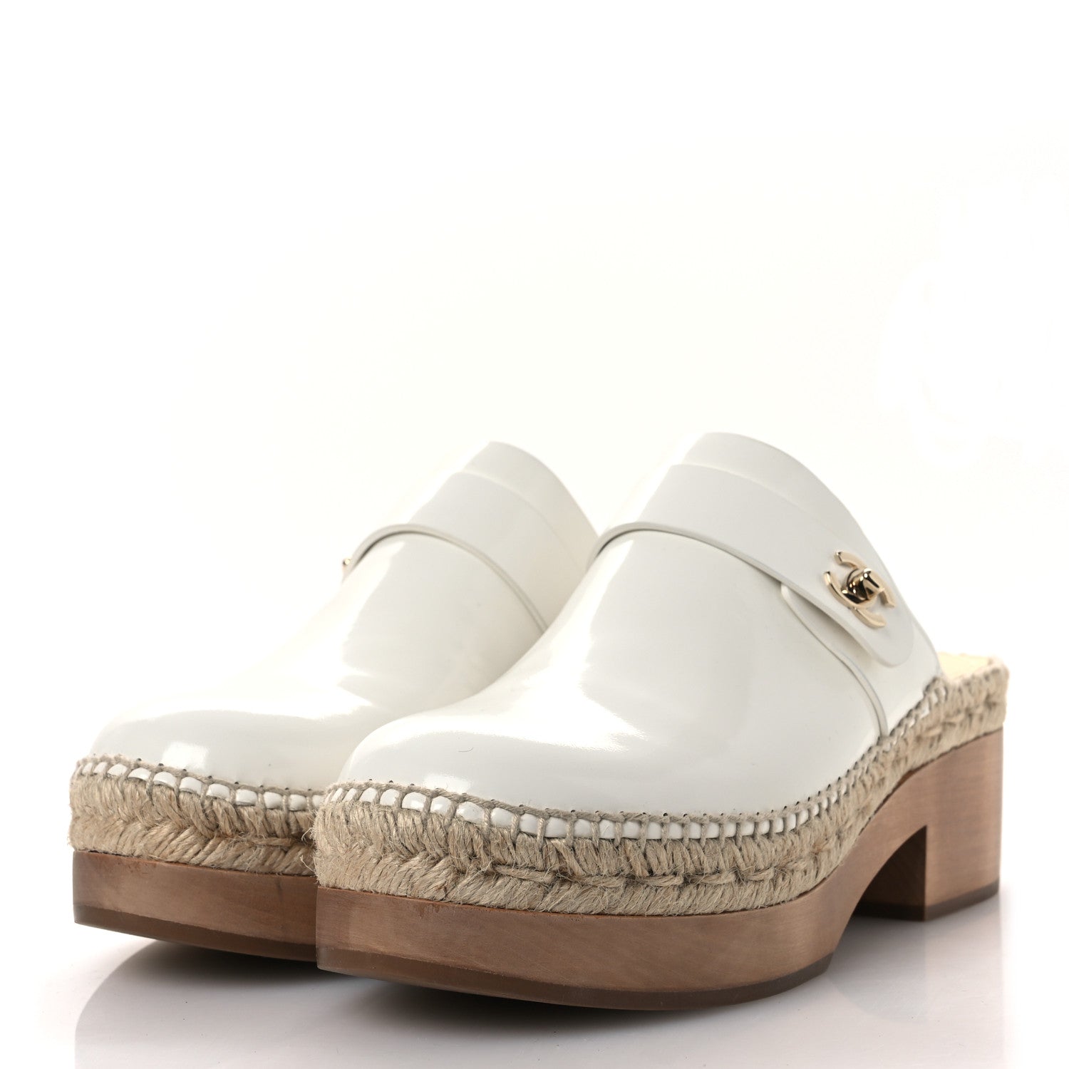Patent Calfskin CC Turn Lock Clog 39 White