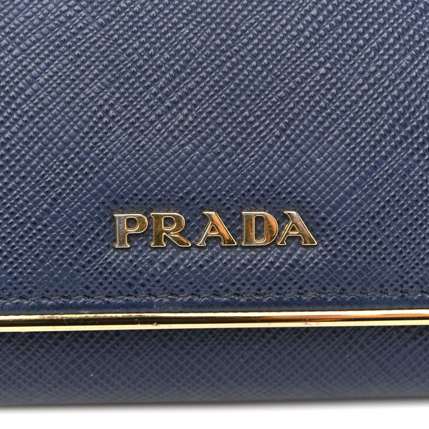 Prada Saffiano Metal Bar Continental Flap Wallet Bluette