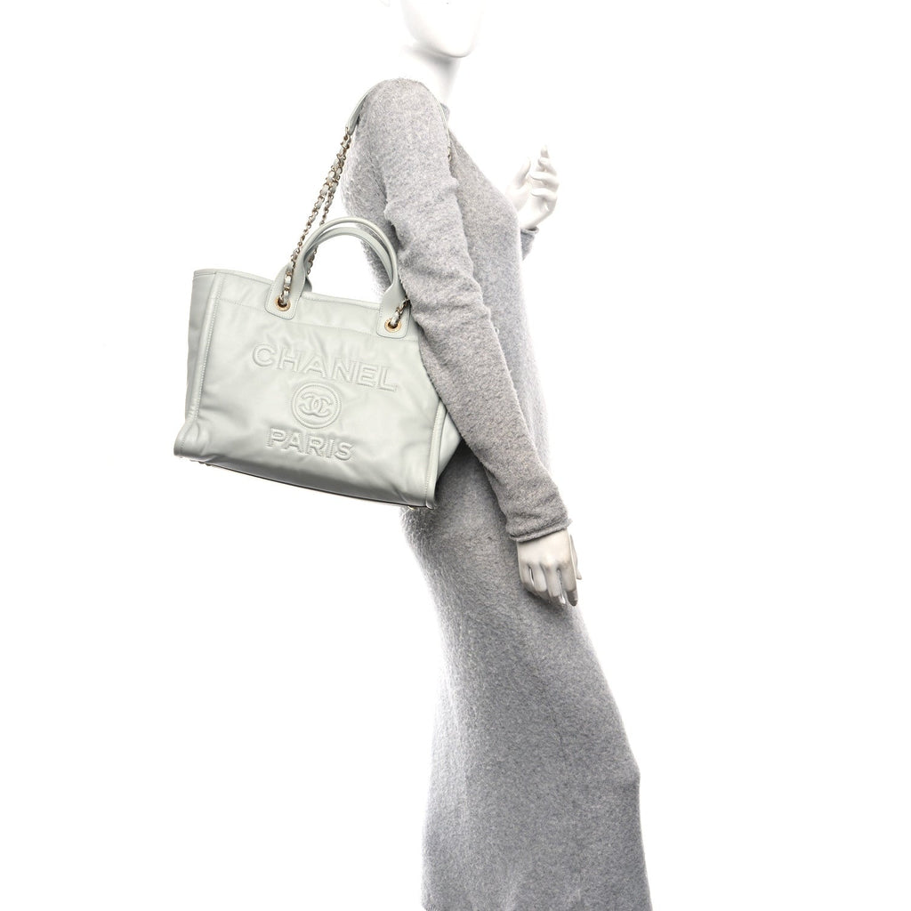 Chanel Calfskin Small Deauville Tote Light Grey