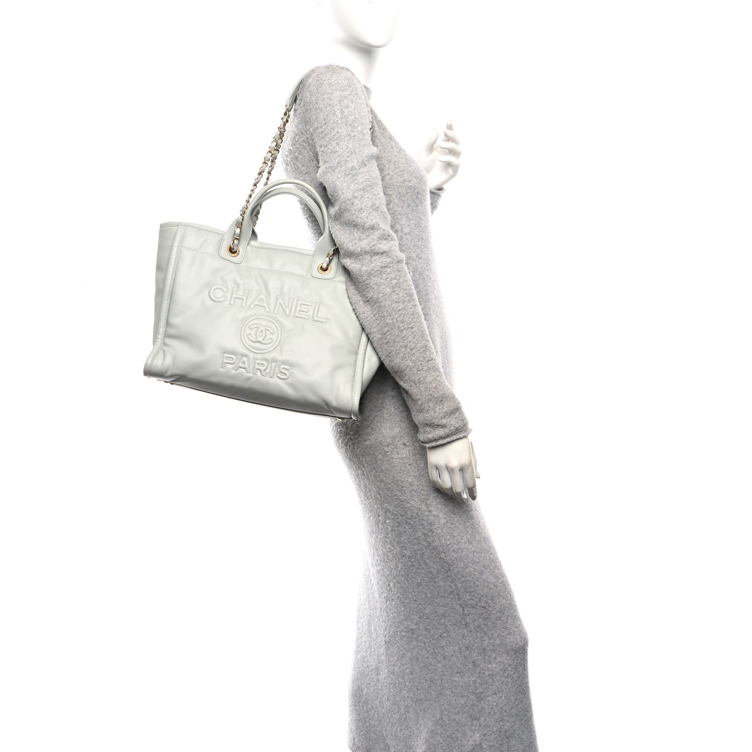 Chanel Calfskin Small Deauville Tote Light Grey