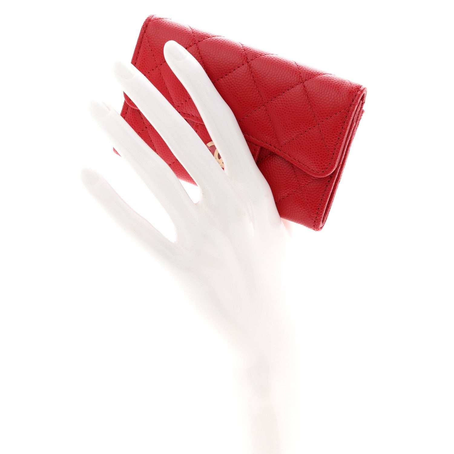 Caviar Quilted Flap Card Holder Wallet Red