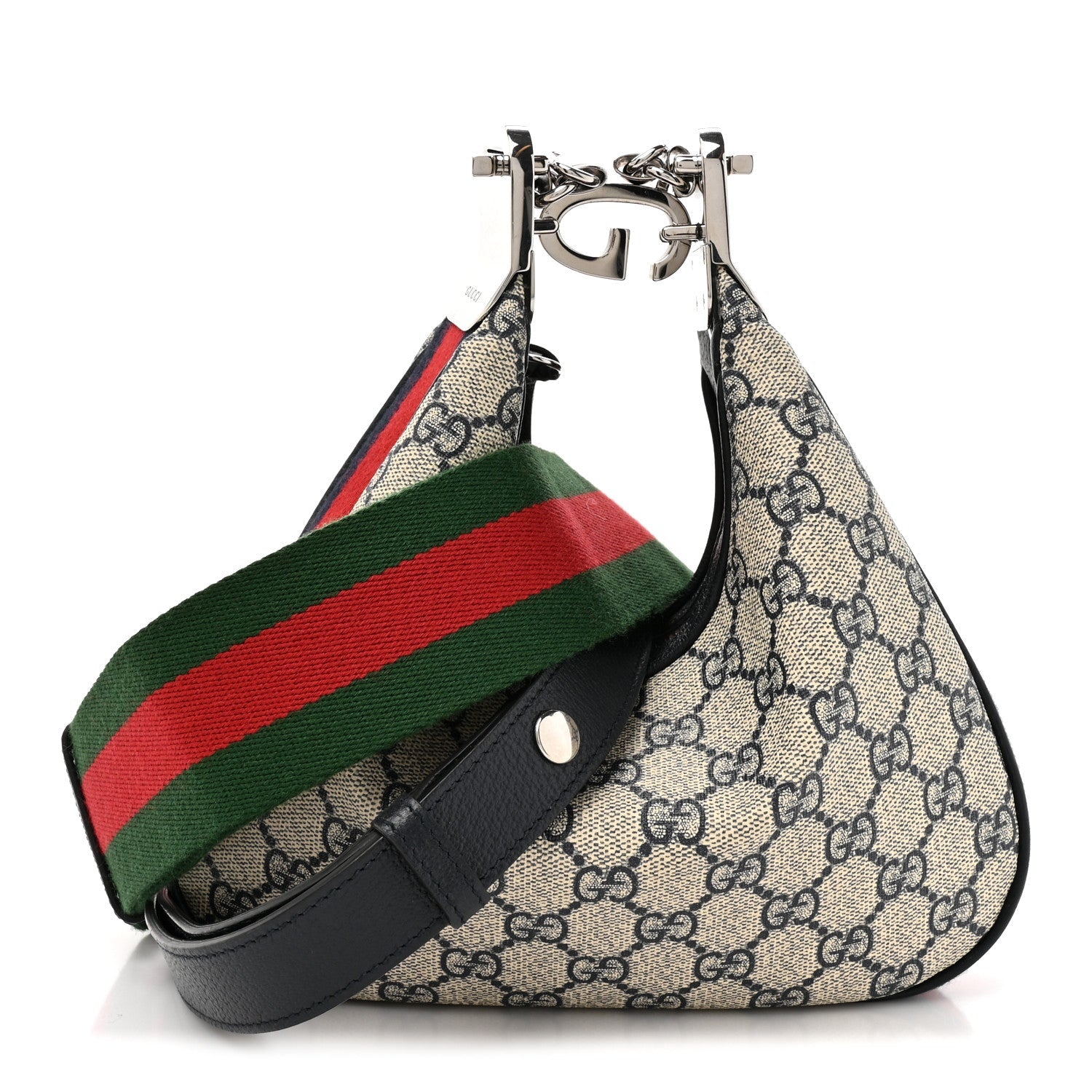 Gucci GG Supreme Monogram Textured Calfskin Web Small Attache Shoulder Bag Beige Blue