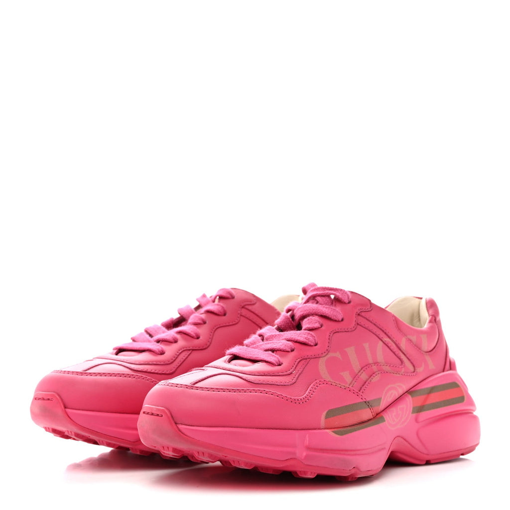 Gucci Calfskin Logo Womens Rhyton Sneakers 35 Box Pink