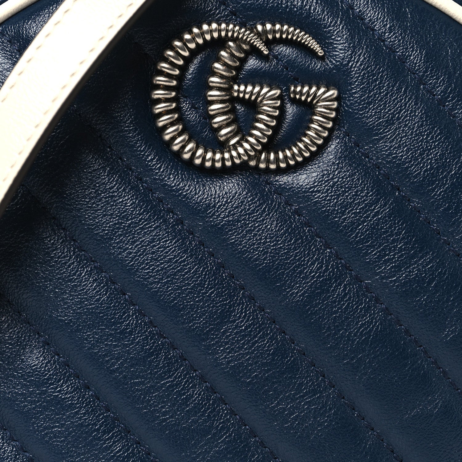 Gucci Azalea Calfskin Matelasse Diagonal Mini Torchon GG Marmont Round Shoulder Bag Blue Agata Mystic White