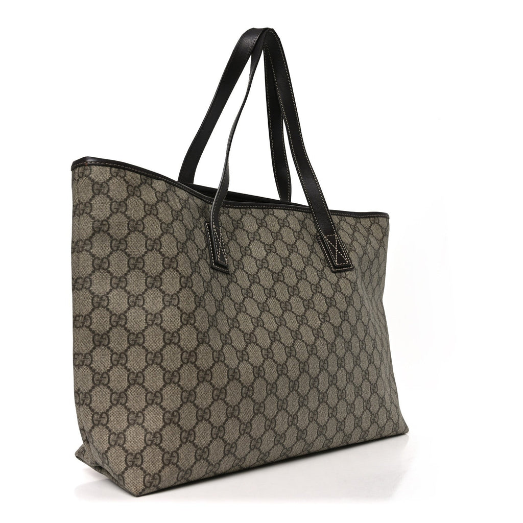 Gucci GG Supreme Monogram Medium Zippered Shopping Tote  Dark Brown