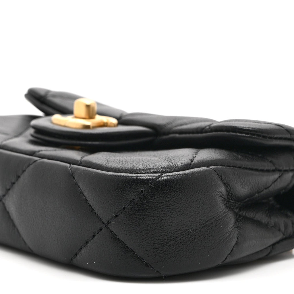 Chanel Calfskin Quilted Lady Handle Flap Card Holder With Chain Black