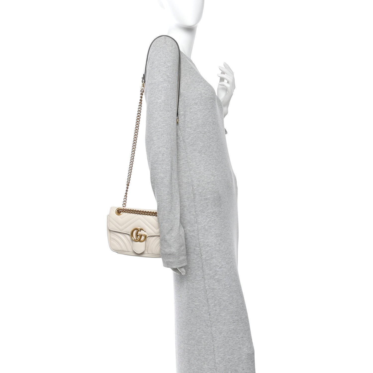 Gucci Calfskin Matelasse Mini GG Marmont Shoulder Bag White