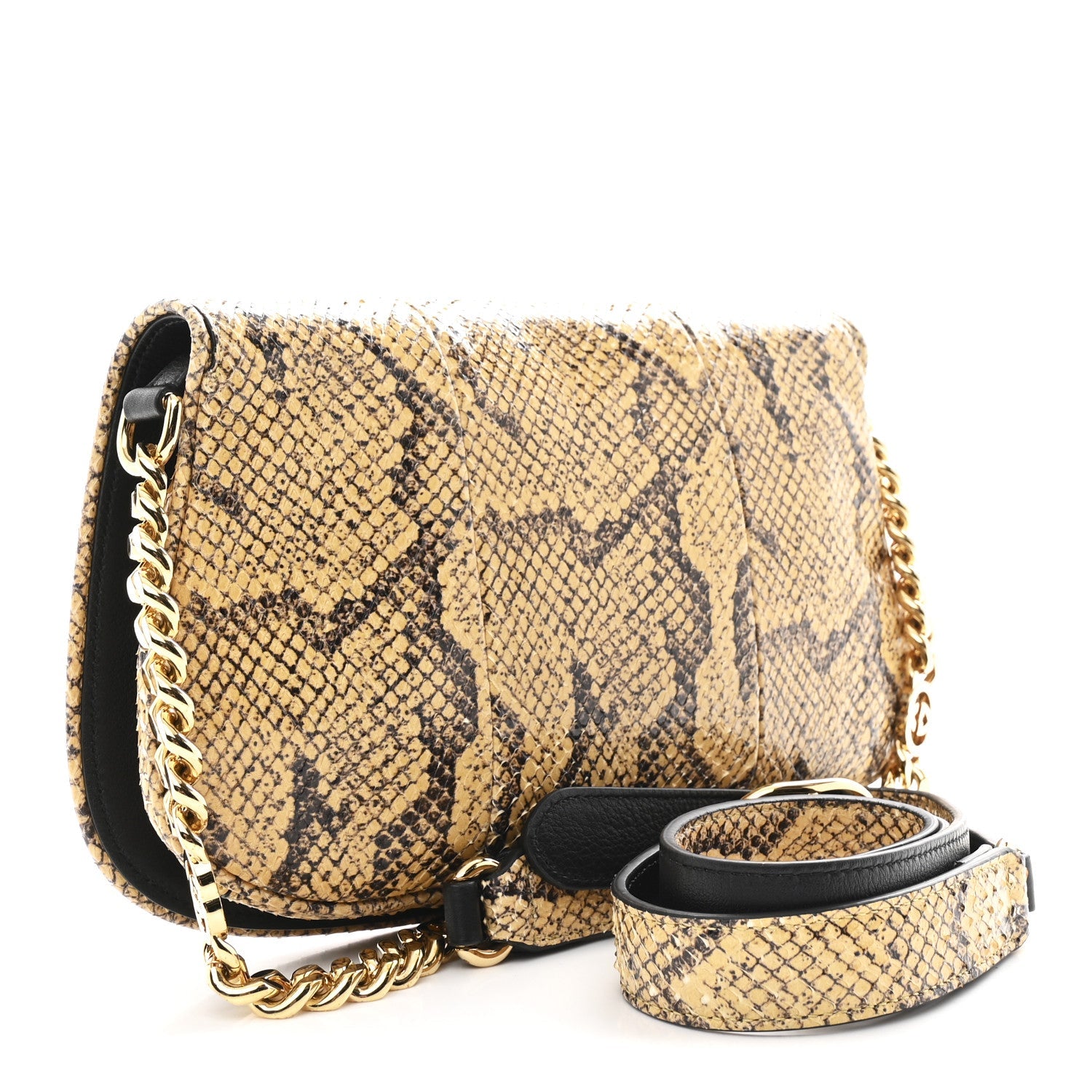 Gucci Roxy Snakeskin Blondie Chain Shoulder Flap Bag Roccia