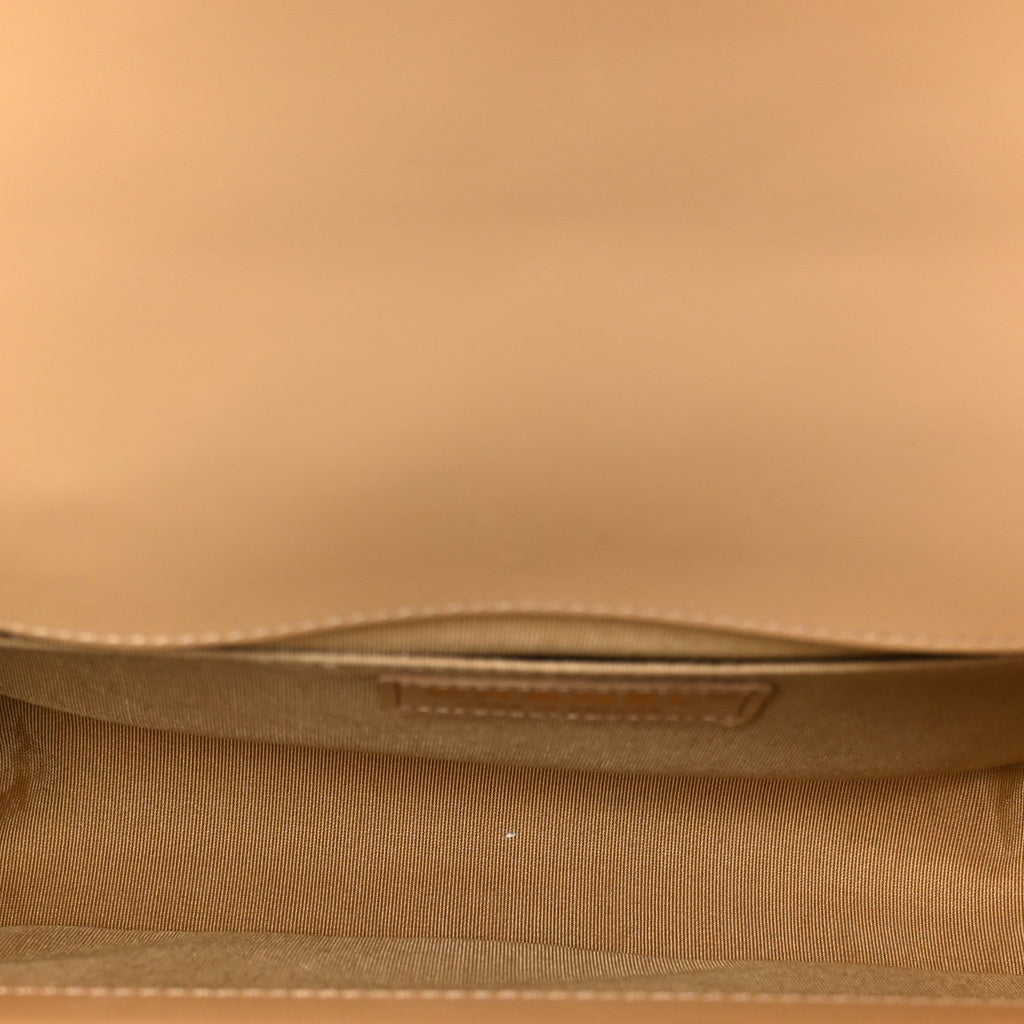 Chanel Lambskin Chevron Quilted Medium Boy Flap Beige