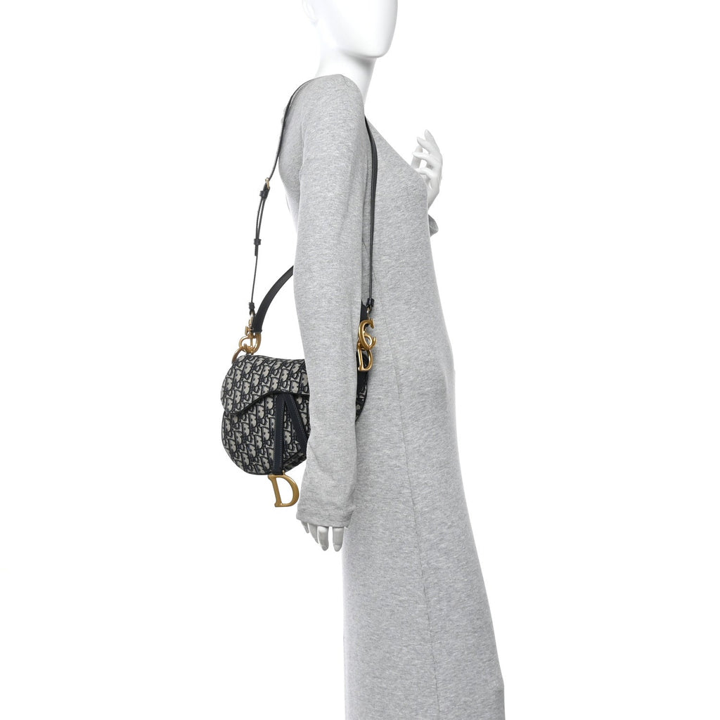 Christian Dior Oblique Saddle Bag With Strap Blue