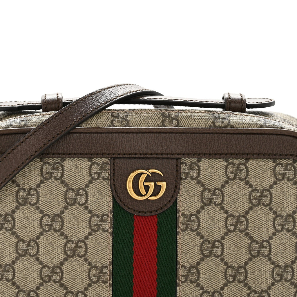 Gucci GG Supreme Monogram Web Small Ophidia Top Handle Shoulder Bag Brown