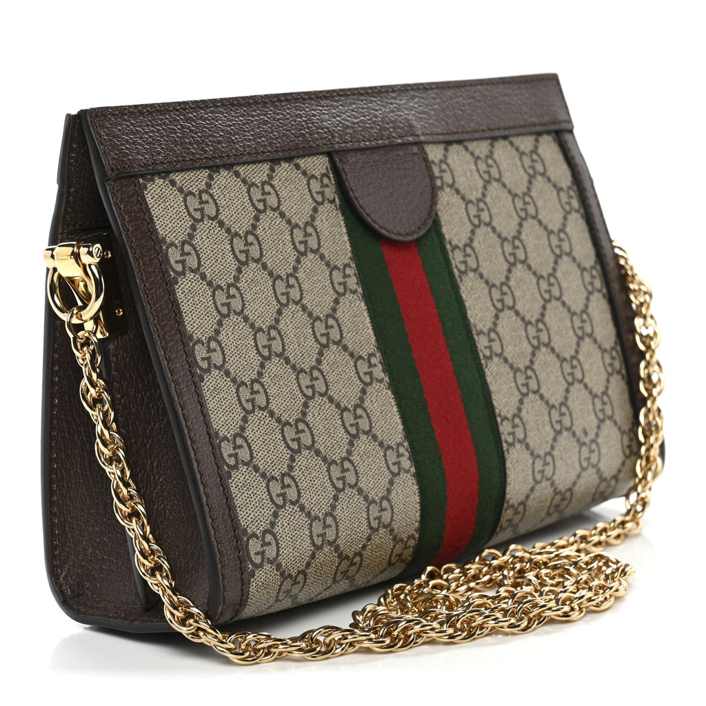 Gucci GG Supreme Monogram Web Small Ophidia Chain Shoulder Bag Brown