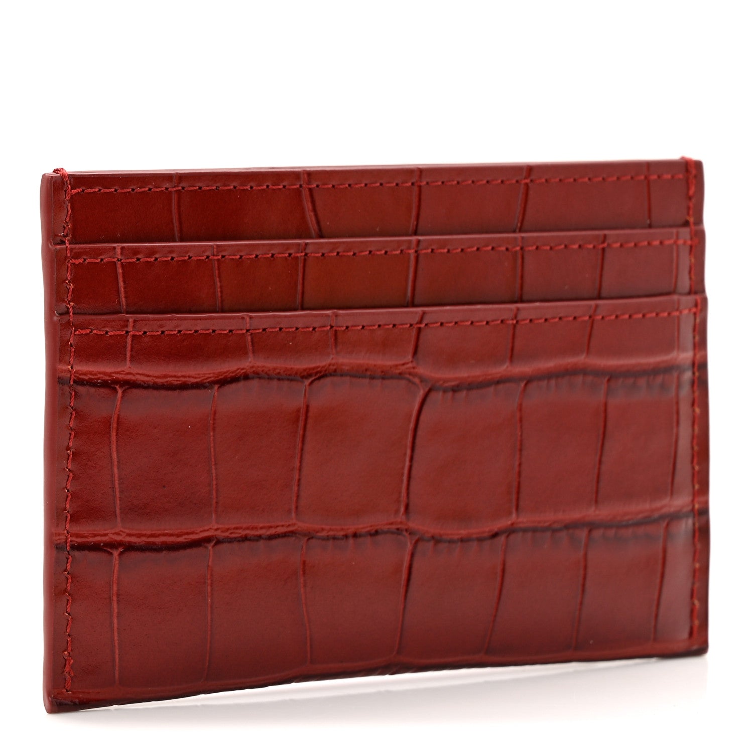 Calfskin Crocodile Embossed Crococo Card Holder Burgundy