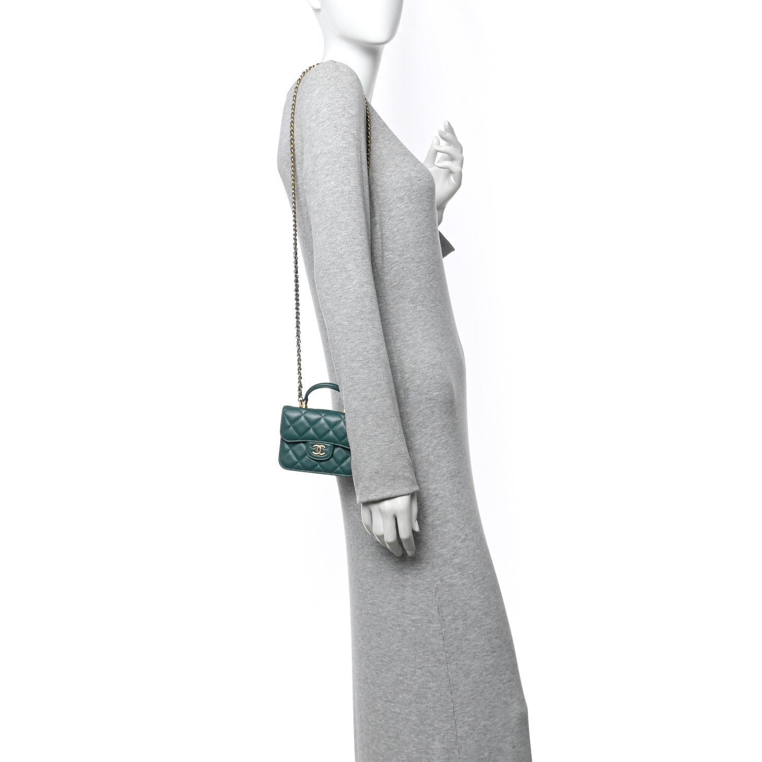 Chanel Lambskin Quilted Top Handle Flap Coin Purse With Chain Green