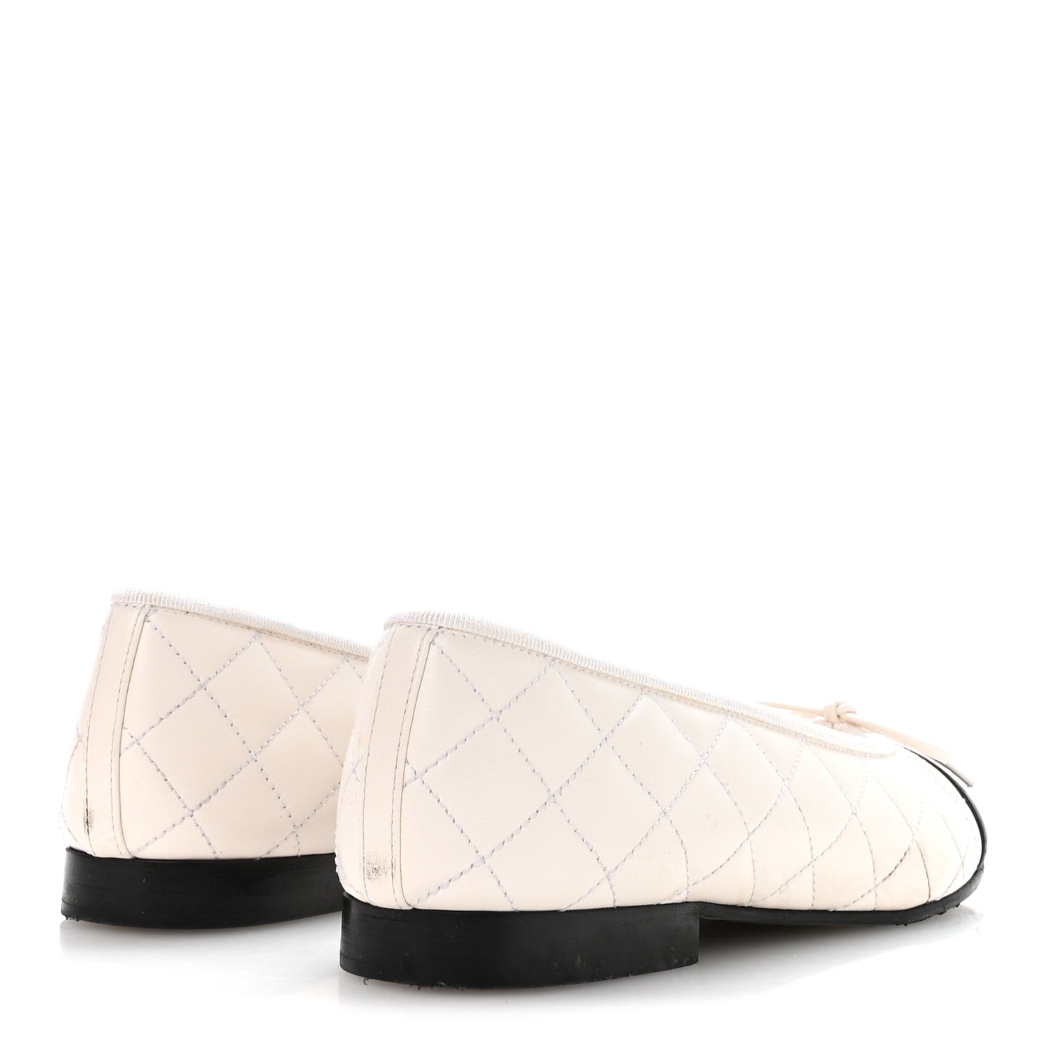 Canvas Lambskin Quilted CC Cap Toe Ballerina Flats 37 White Black