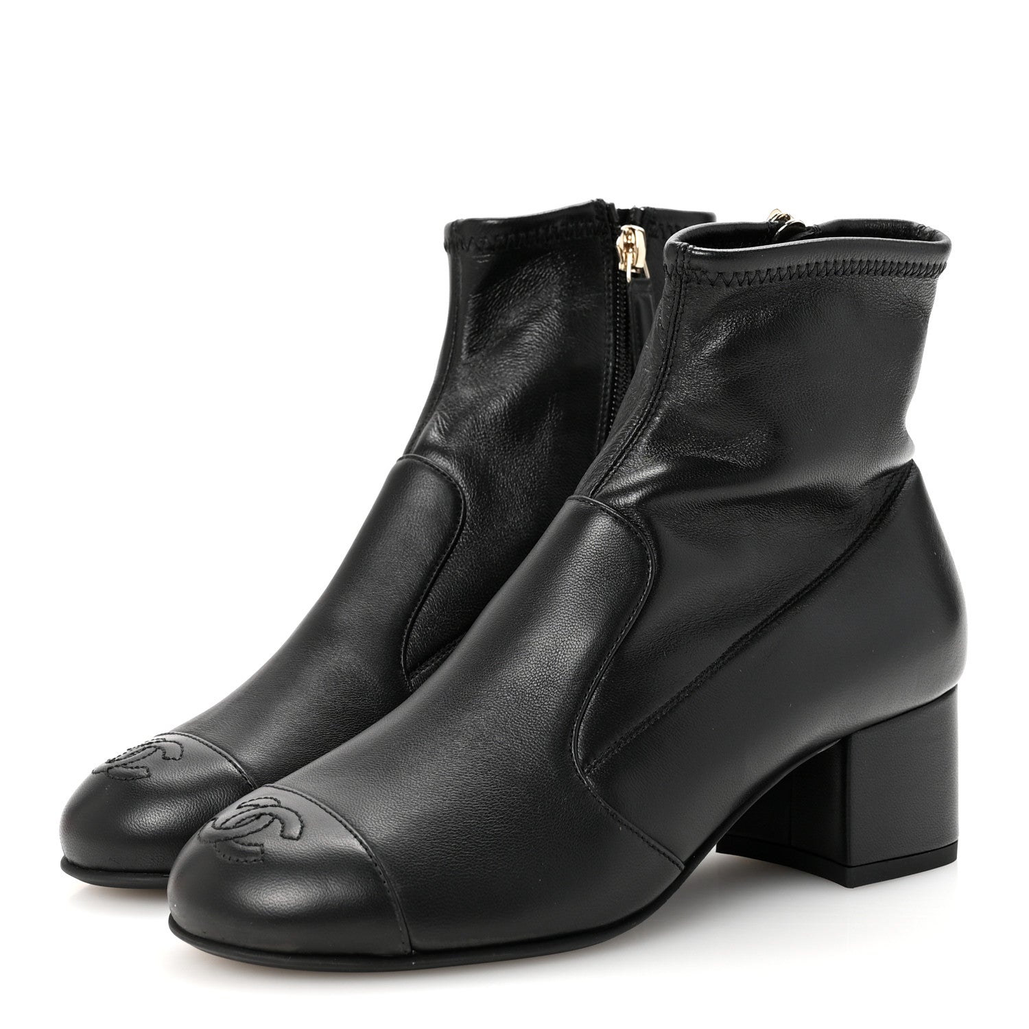 Chanel Stretch Lambskin Cap Toe CC Uniform Short Boots  35 Black