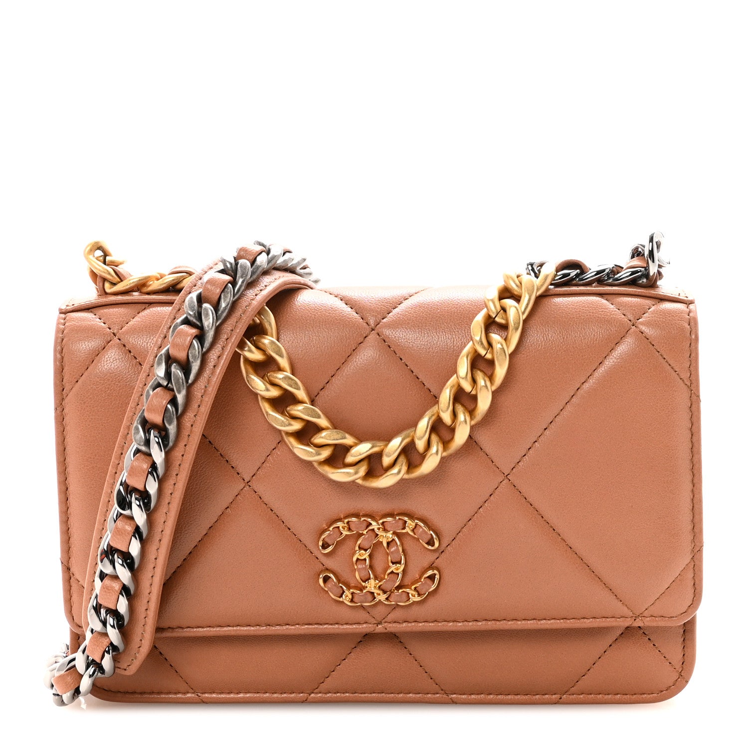 Chanel Lambskin Quilted Chanel 19 Wallet On Chain WOC Brown