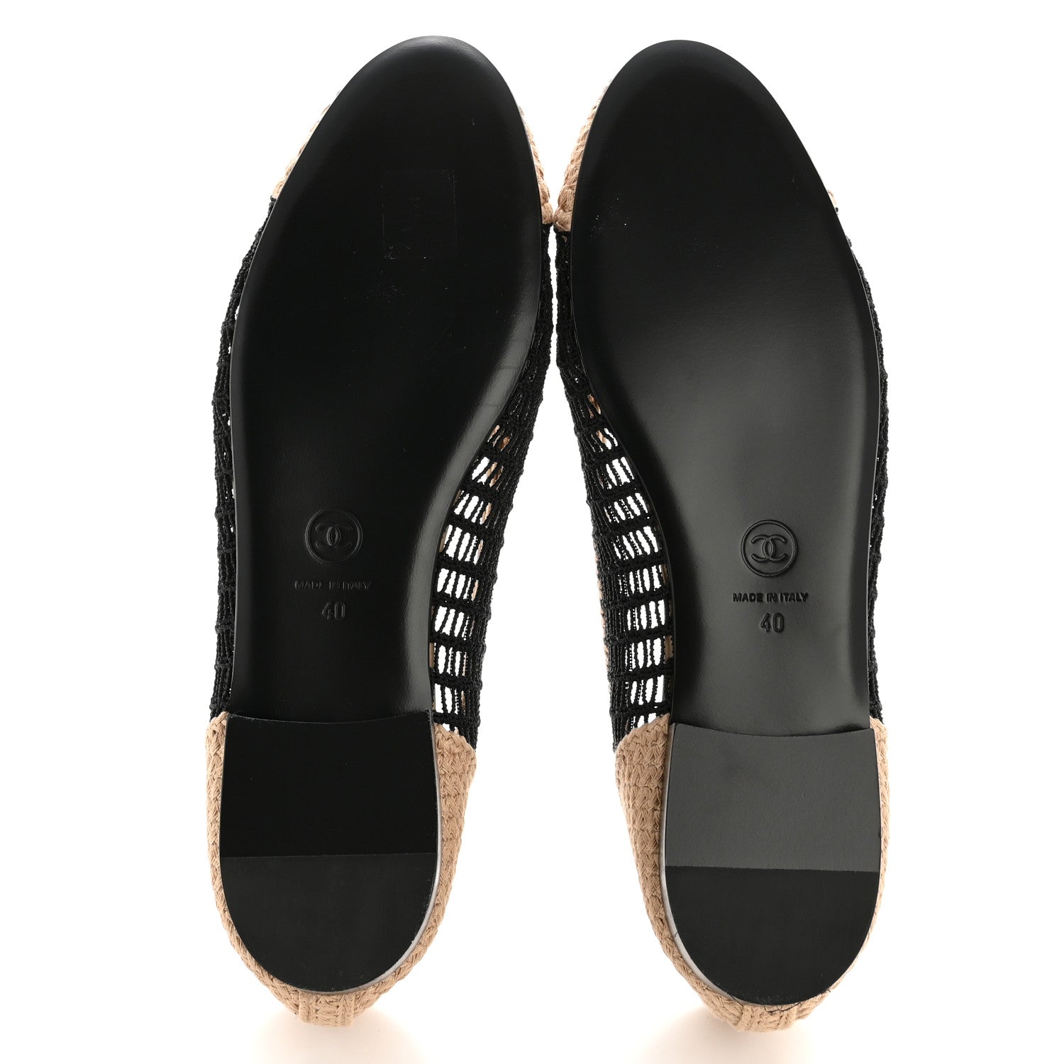 Raffia Cap Toe Ballerina Flats 40 Black Beige