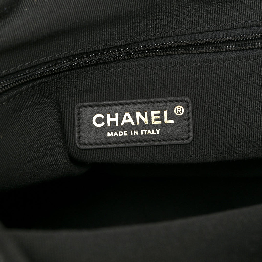 Chanel Suede Calfskin Shiny Lambskin Quilted Coco Base Shopping Bag Beige Black