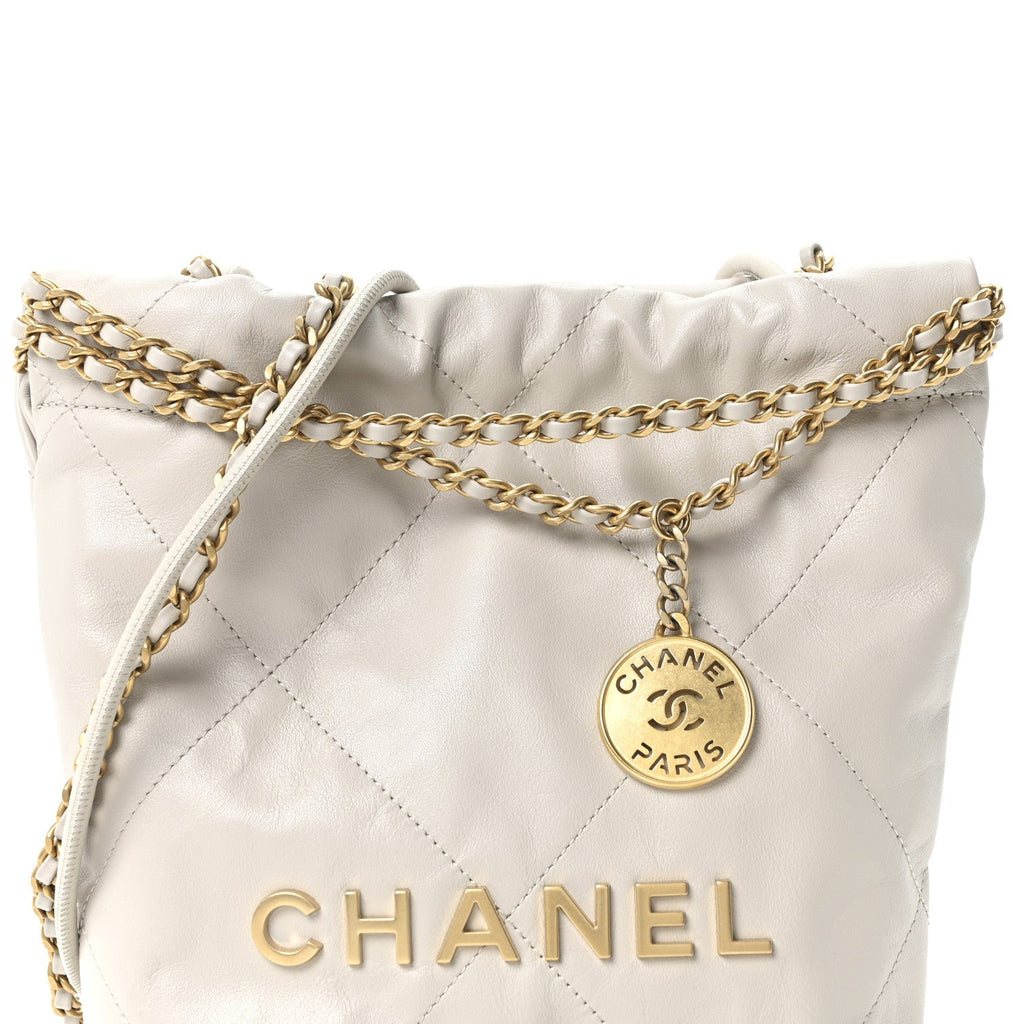 Chanel Shiny Calfskin Quilted Mini Chanel 22 Light Grey
