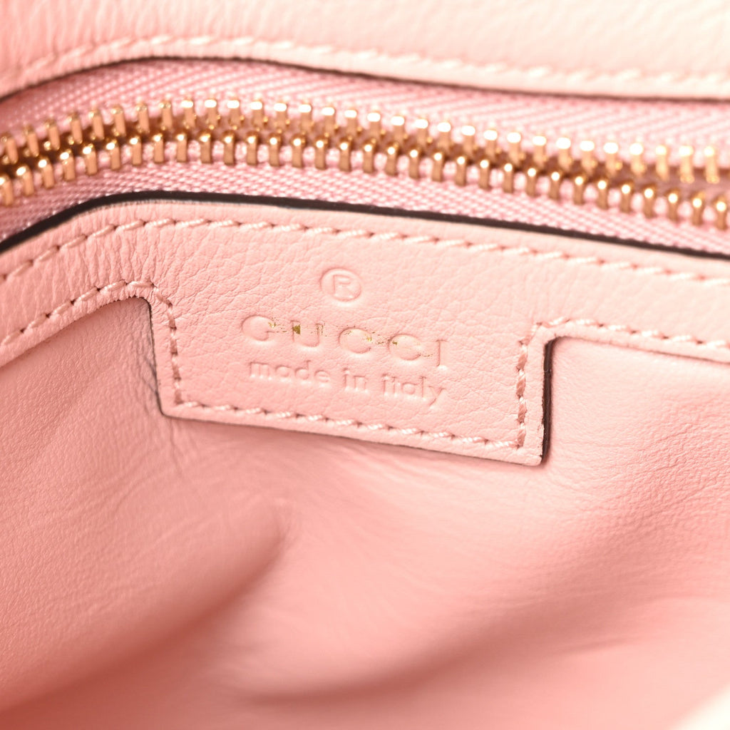 Gucci Roxy Calfskin Web Medium Blondie Top Handle Shoulder Flap Bag Powder Pink