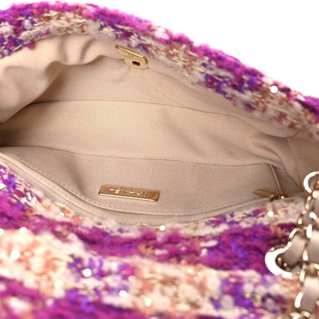 Chanel Tweed Shearling Large Flap Bag Purple Beige