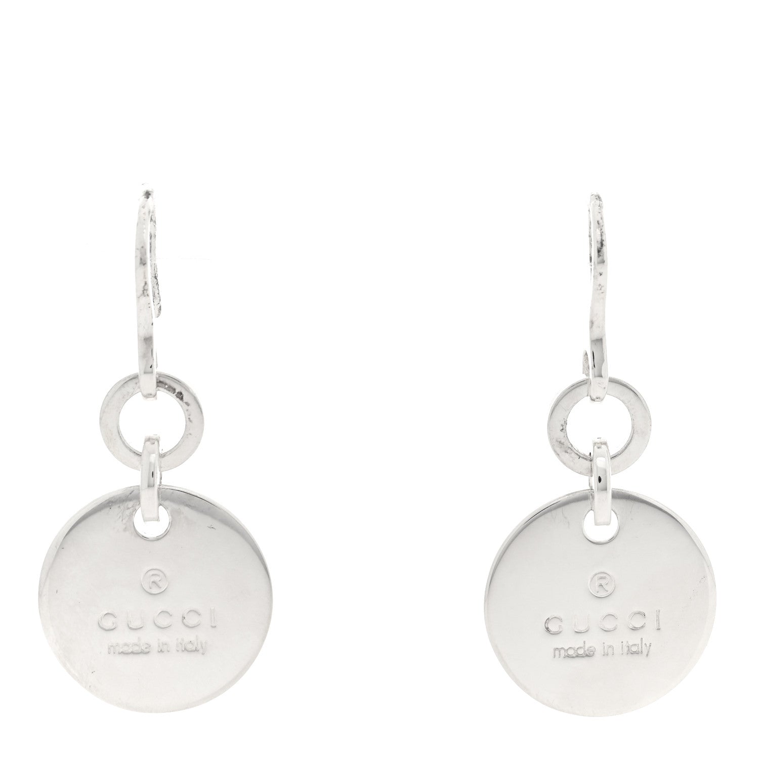 Gucci Sterling Silver Trademark Round Drop Earrings