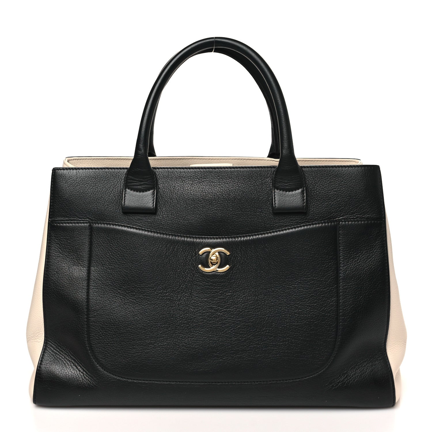 Chanel Grained Calfskin Medium Bi-Color Neo Executive Shopper Tote Black Beige