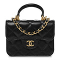 Chanel Lambskin Quilted Top Handle Flap Coin Purse With Chain Black
