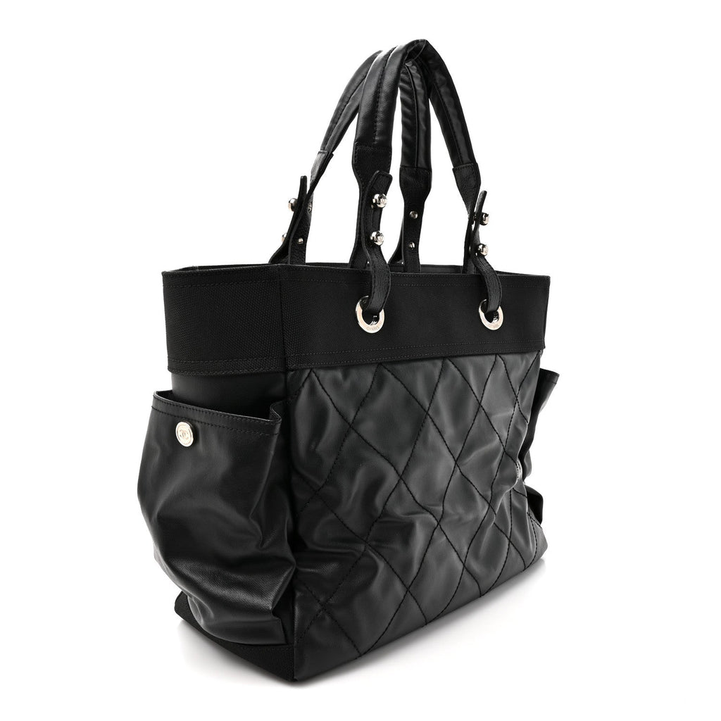 Chanel Coated Canvas Quilted Large Paris Biarritz Tote Black