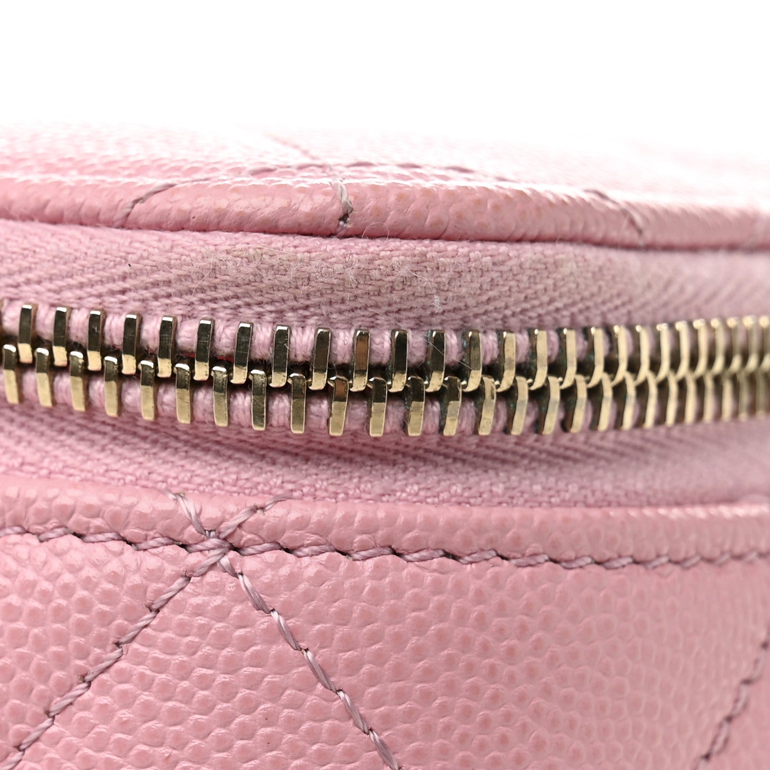 Chanel Caviar Quilted Tiny CC Vanity Case With Chain Pink