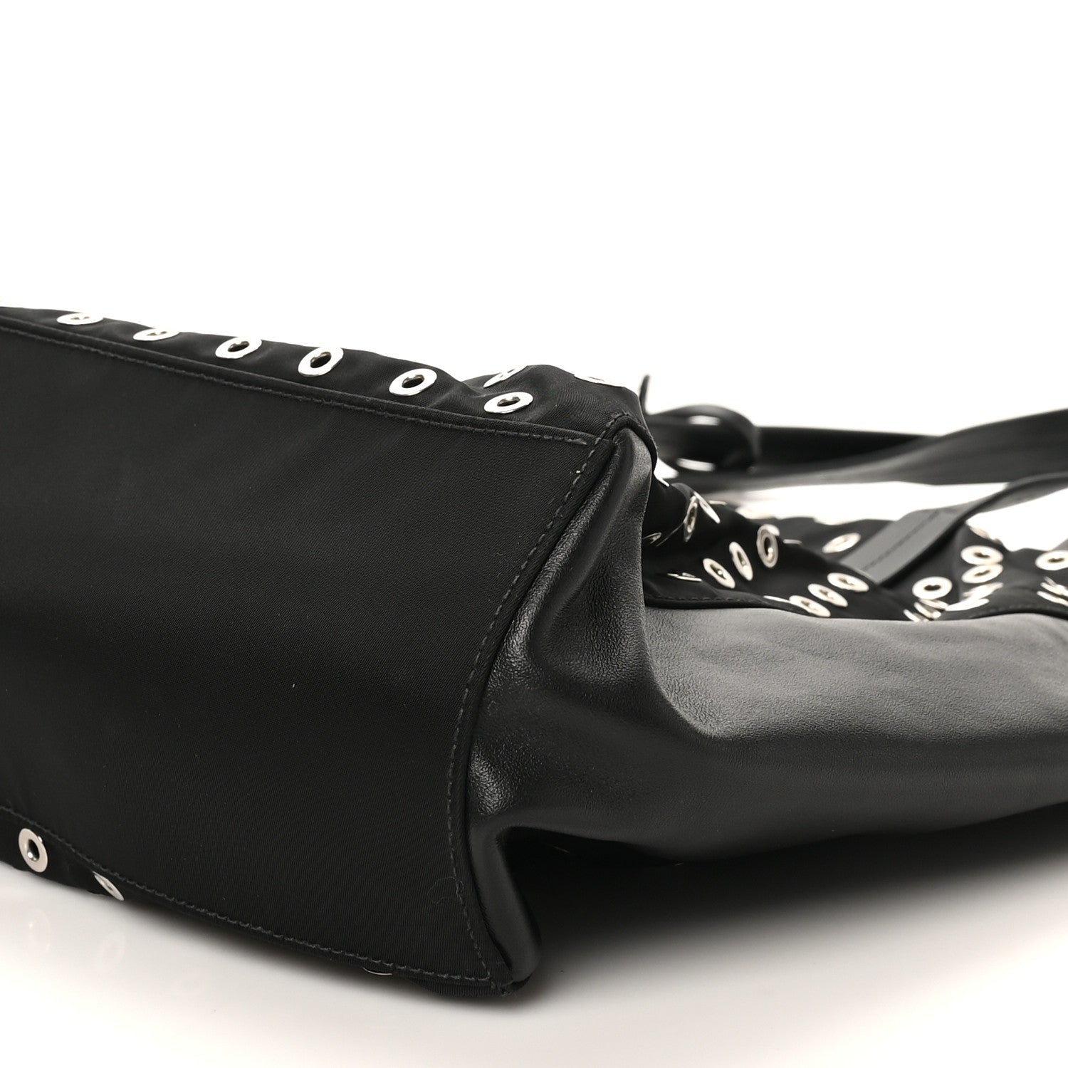 Prada Tessuto Nylon Calfskin Grommet Tote Black
