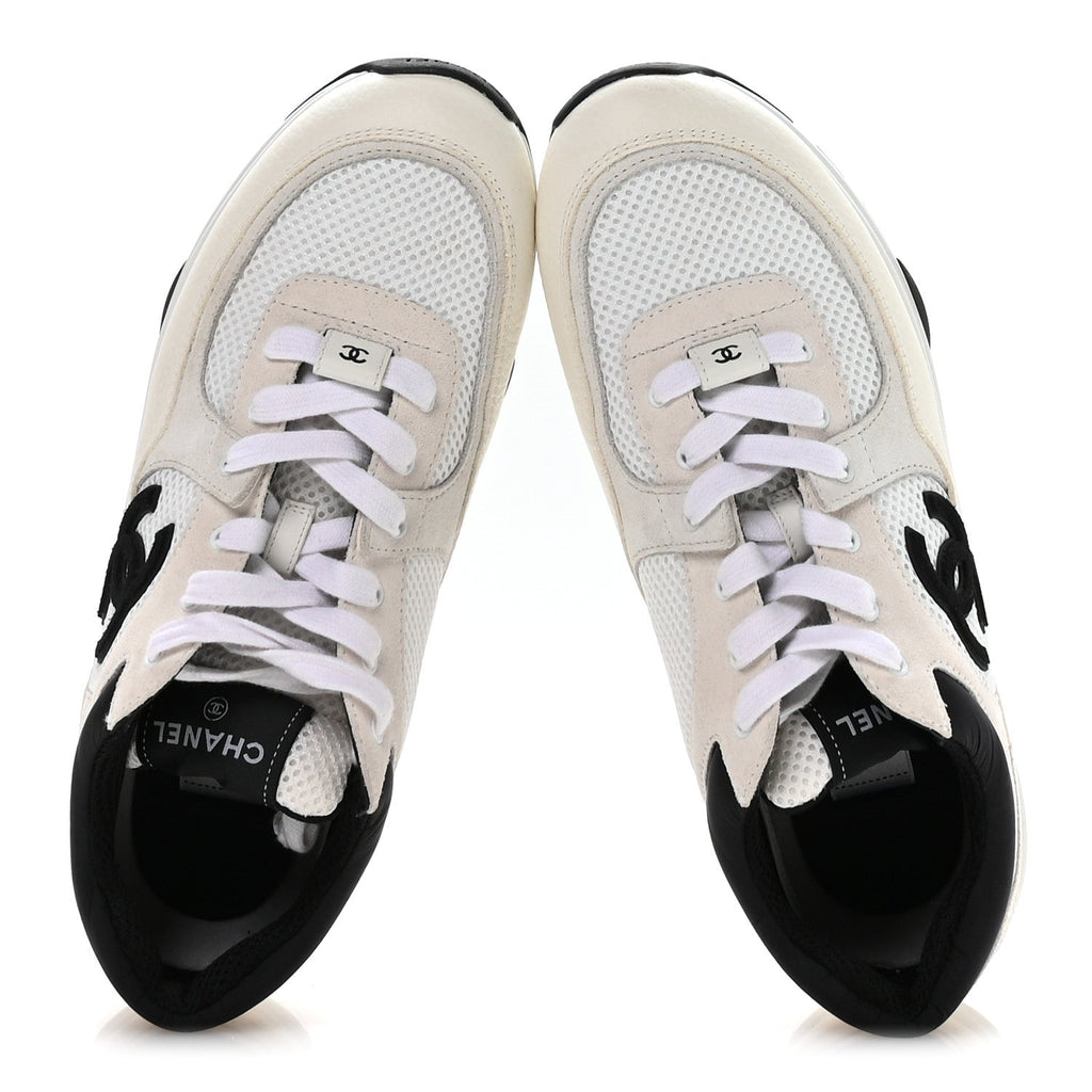 Mesh Suede Calfskin Grained Calfskin Womens CC Sneakers 41 White Black