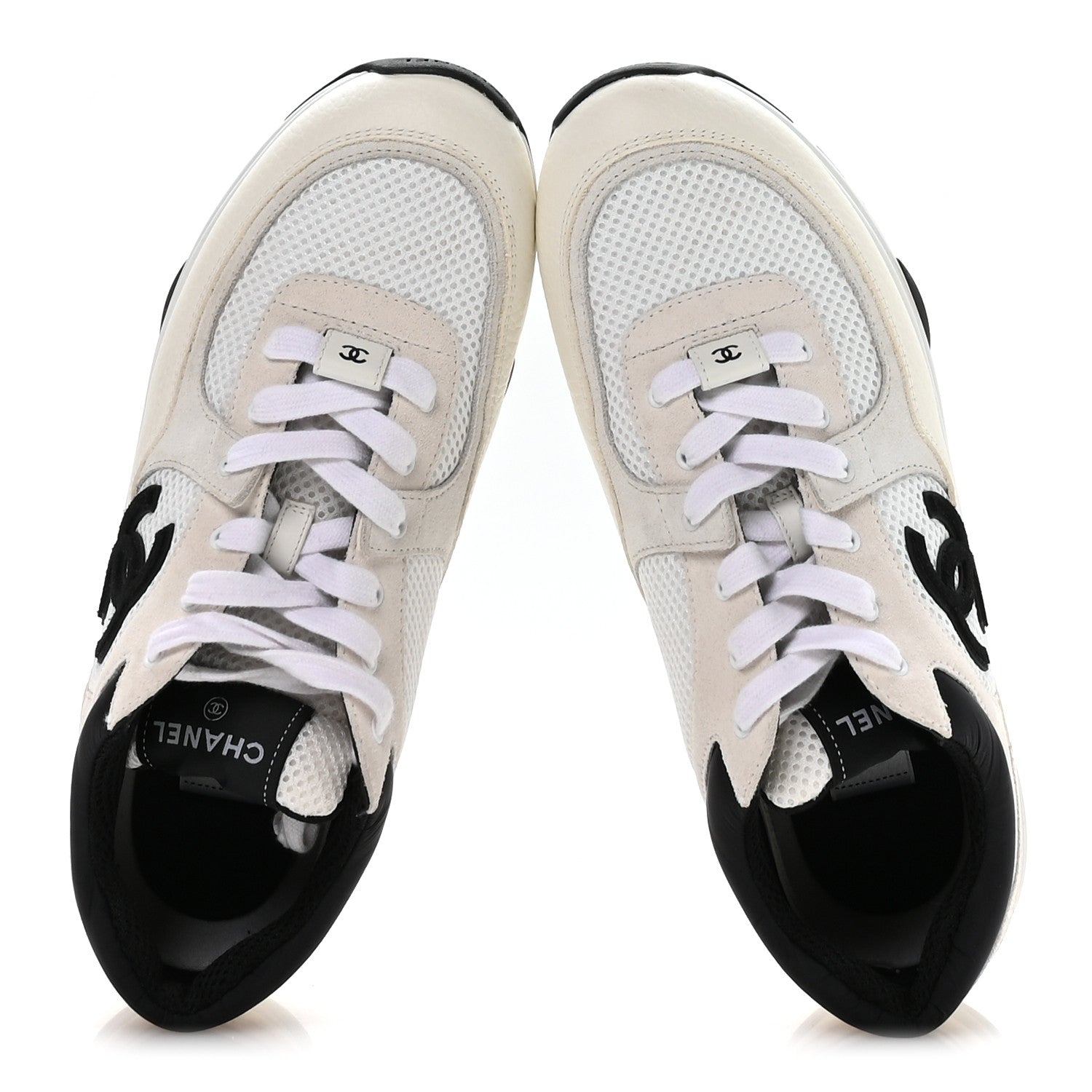 Mesh Suede Calfskin Grained Calfskin Womens CC Sneakers 41 White Black