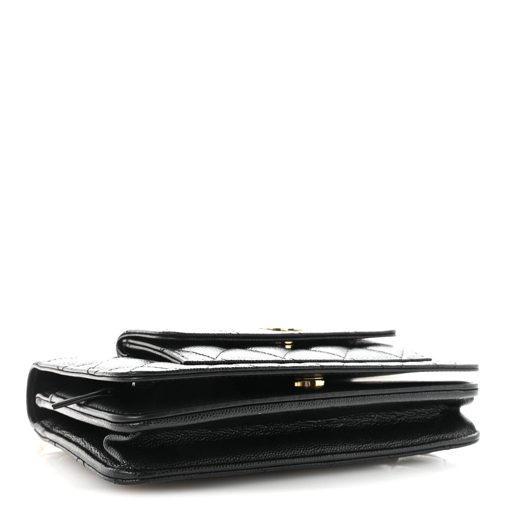 Chanel Caviar Quilted Pocket Clutch With Chain WOC Black