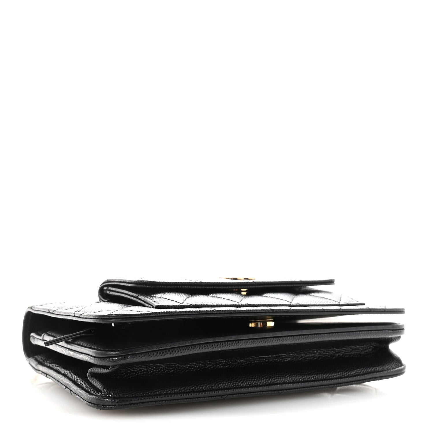 Chanel Caviar Quilted Pocket Clutch With Chain WOC Black