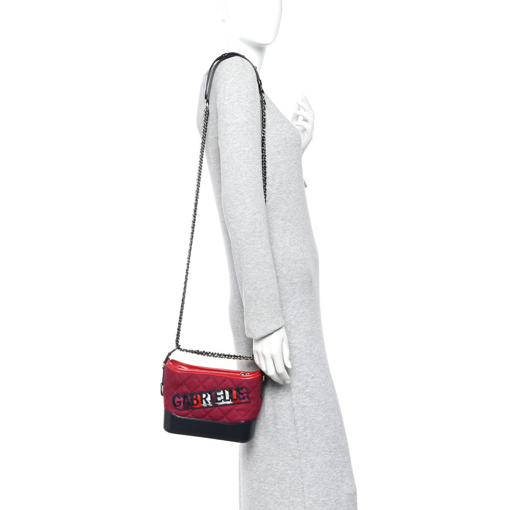 Chanel Wool Calfskin Quilted Small Gabrielle Hobo Red