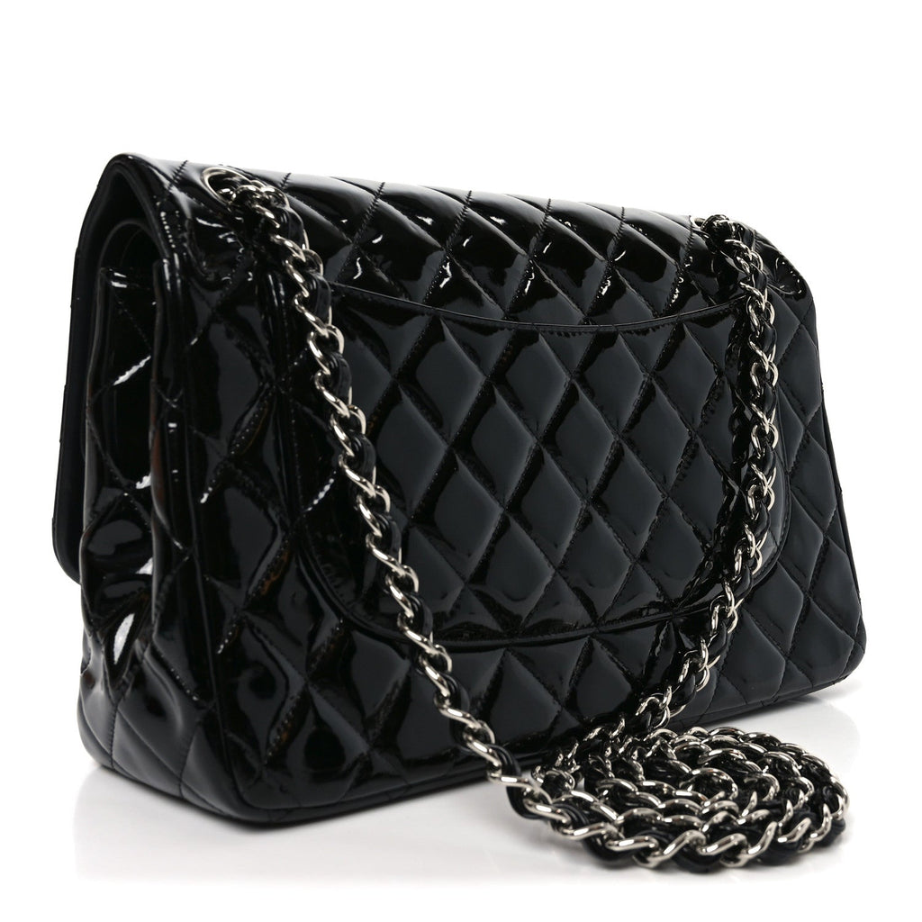 Chanel Patent Quilted Jumbo Double Flap Black