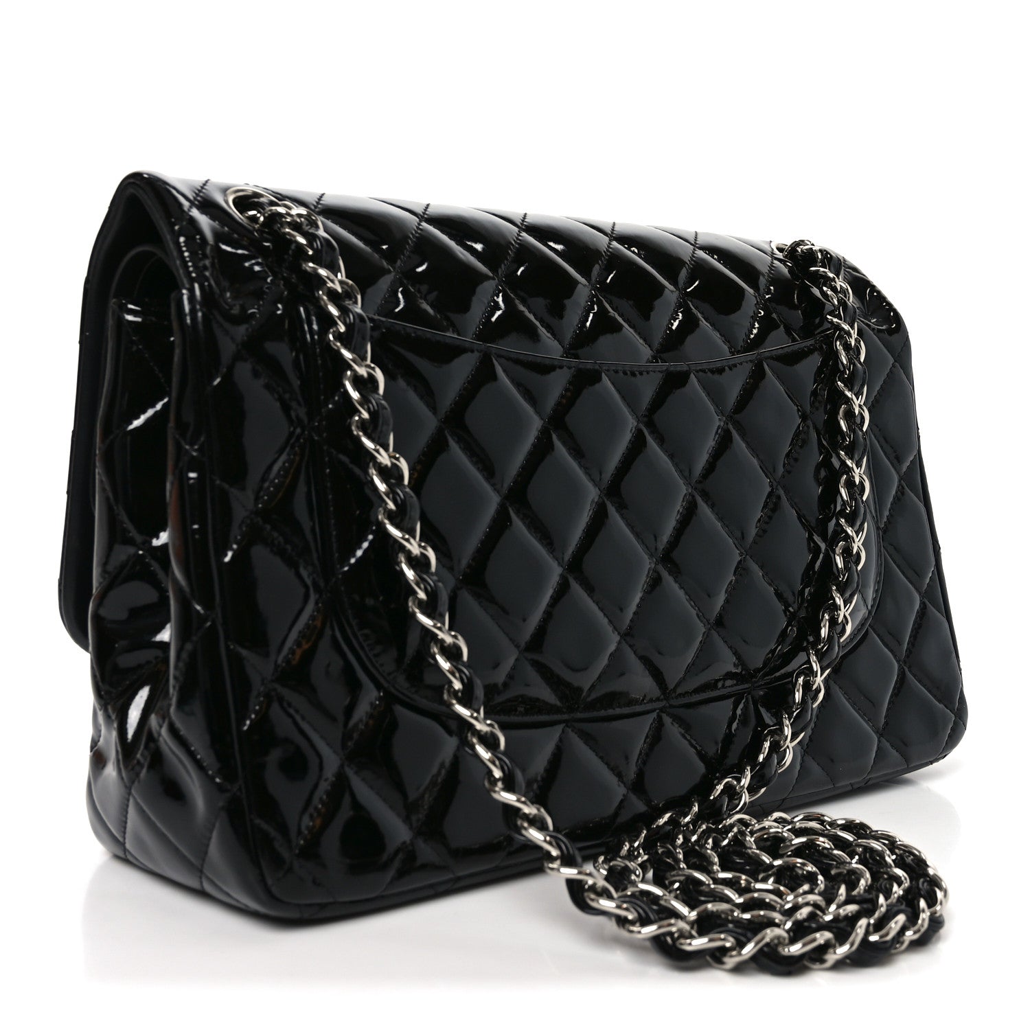 Chanel Patent Quilted Jumbo Double Flap Black