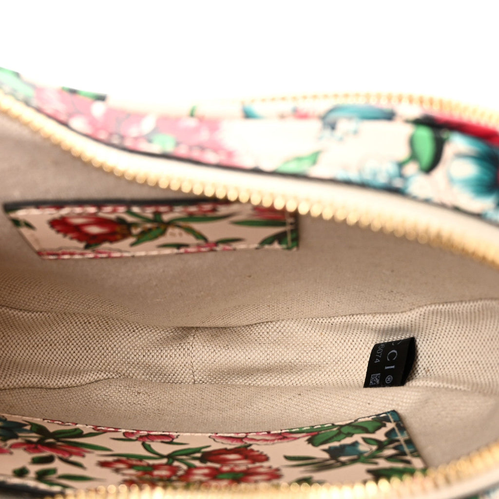 Gucci Calfskin Matelasse Diagonal Brit Roses Print Mini Interlocking G Heart Shoulder Bag  White Multicolor