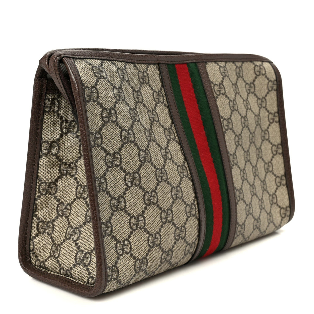 Gucci GG Supreme Monogram Web Ophidia GG Toiletry Case Beige New Acero