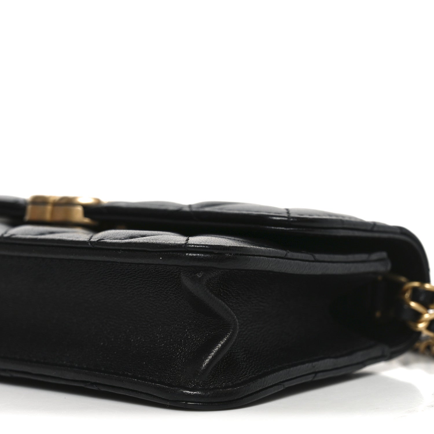 Chanel Lambskin Quilted Double Chain Flap Phone Holder With Chain Black