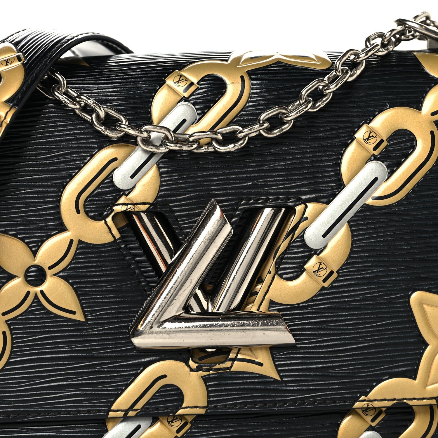 Louis Vuitton Epi Chain Flower Twist Shoulder Bag MM Black