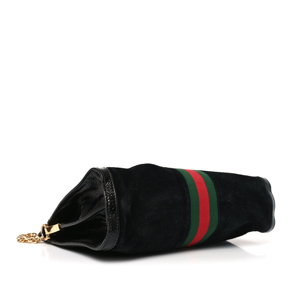 Gucci Suede Patent GG Web Medium Ophidia Chain Shoulder Bag Black