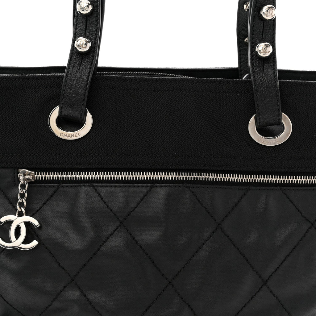 Chanel Coated Canvas Quilted Large Paris Biarritz Tote Black