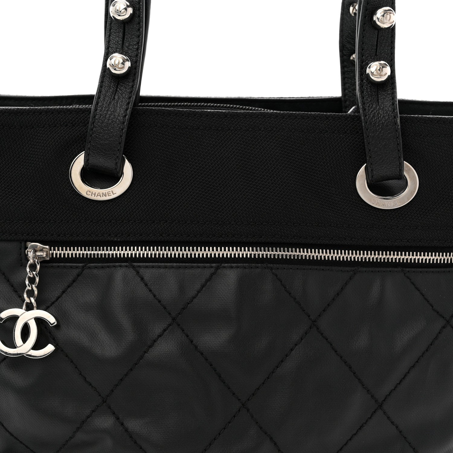 Chanel Coated Canvas Quilted Large Paris Biarritz Tote Black