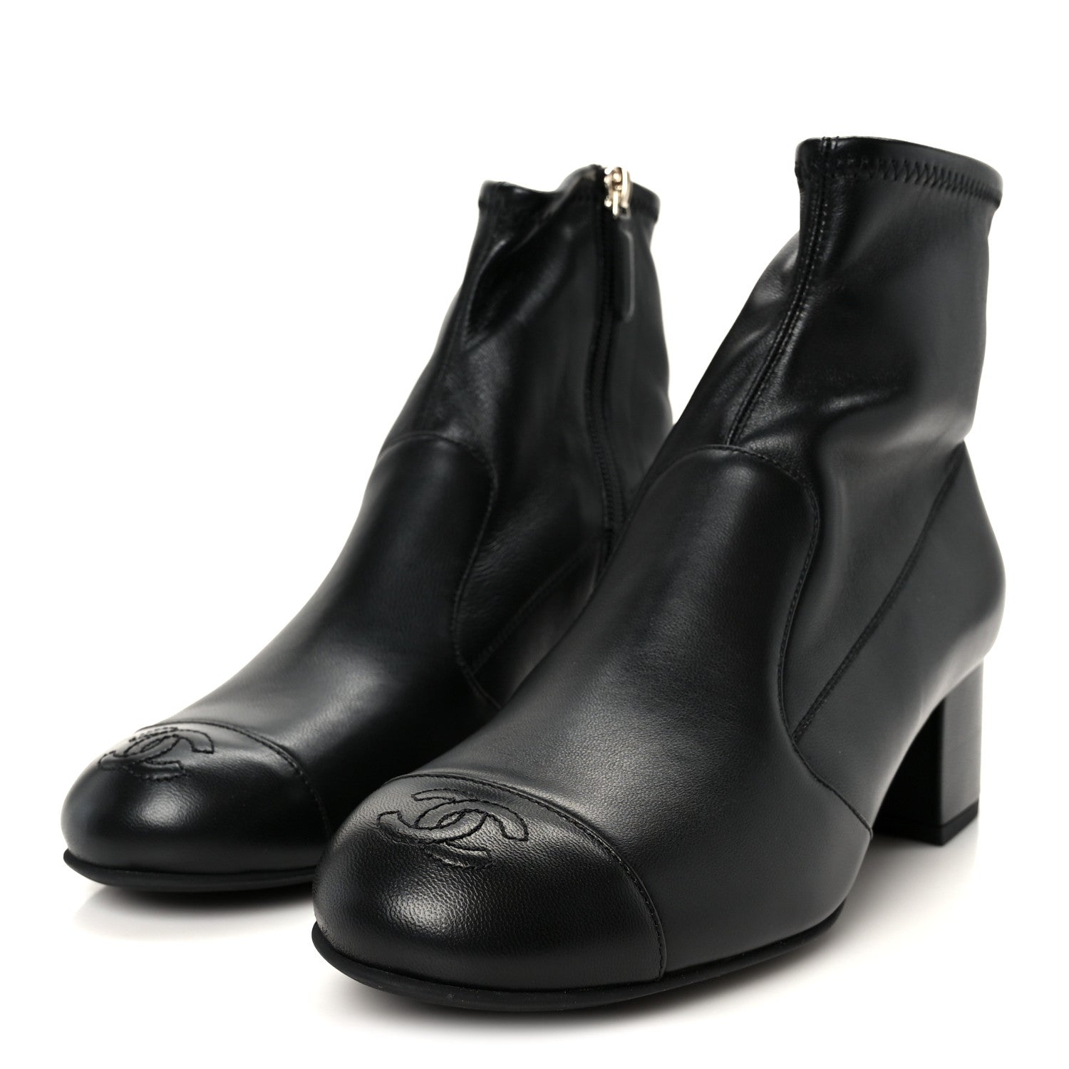 Chanel Stretch Lambskin Cap Toe CC Uniform Short Boots 38 Black